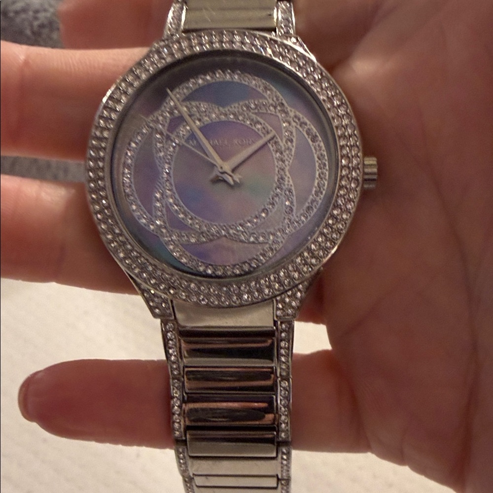 Michael Kors Silver Crystal-Accent Women's Bracelet Watch with Iridescent Dial